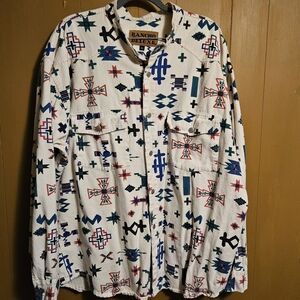 Rancho Deluxe Cream/Rust/Blue Aztec Southwestern Style Shirt Size XL